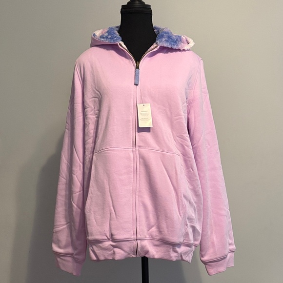 Lands' End Jackets & Blazers - Lands’ End Lavender Zip-Up Hoodie Reversible cozy faux- Fur XXL - Girls
